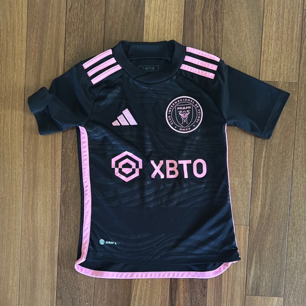 Adidas Kids Black and Pink Soccer Jersey